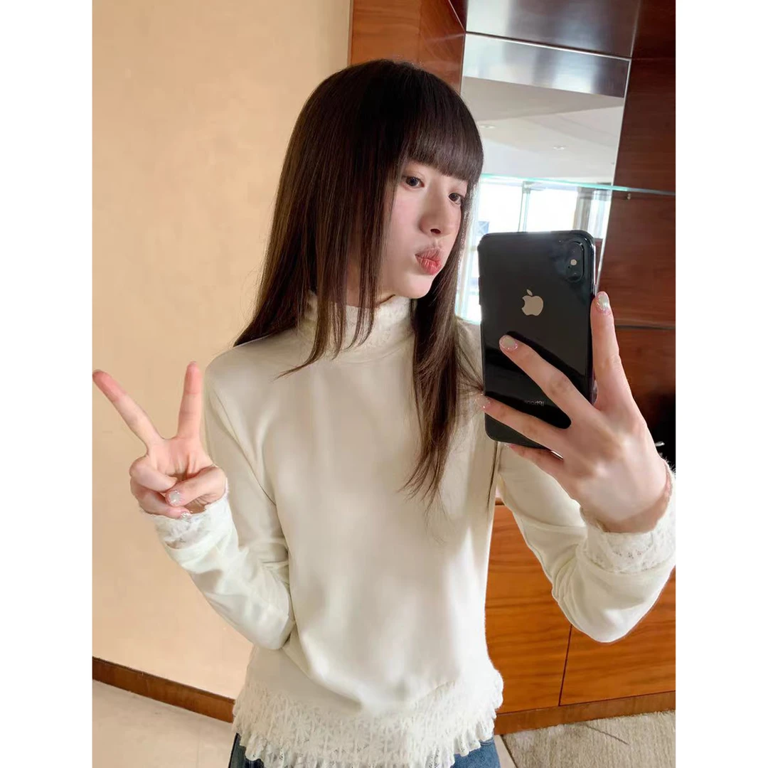 蕾丝拼接高领长袖打底衫Z 9570#
