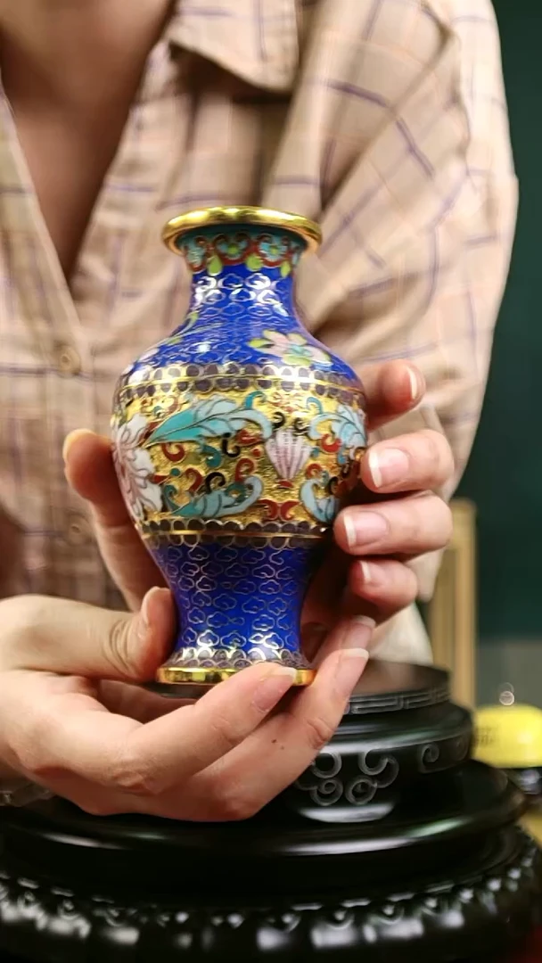 非遗 景泰蓝金地赏瓶 带回流证书 13cm