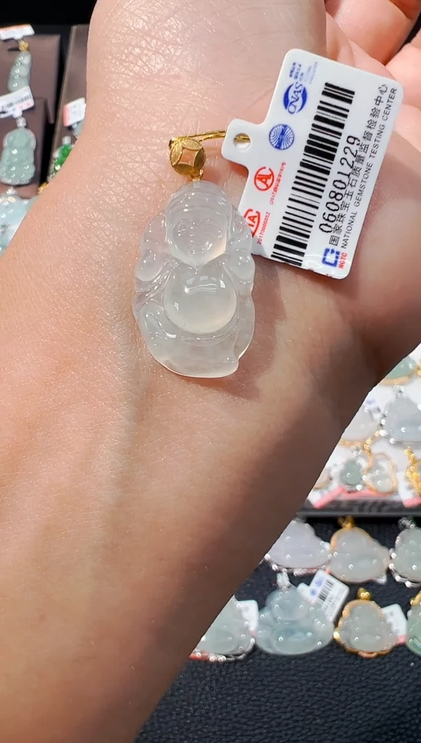 吊坠(不含链)18K金镶嵌翡翠财神爷吊坠