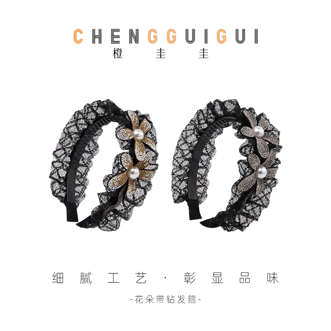宽边花朵双色发箍高级感蕾丝百搭优雅时尚压发发卡氛围感气质发箍