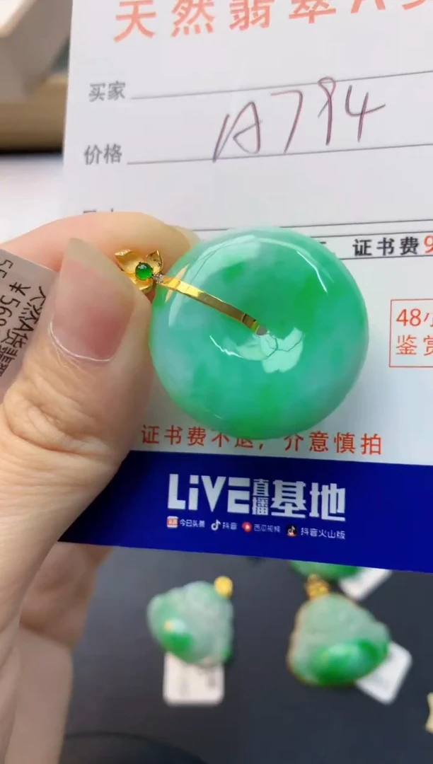 颈饰18K金镶嵌翡翠天然缅甸A货翡翠百元以上9元证书费自理