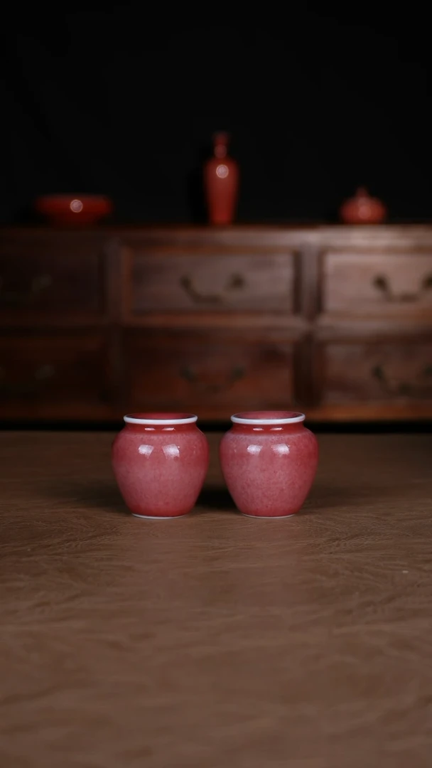 杯子豇豆红景德镇纯手工陶瓷