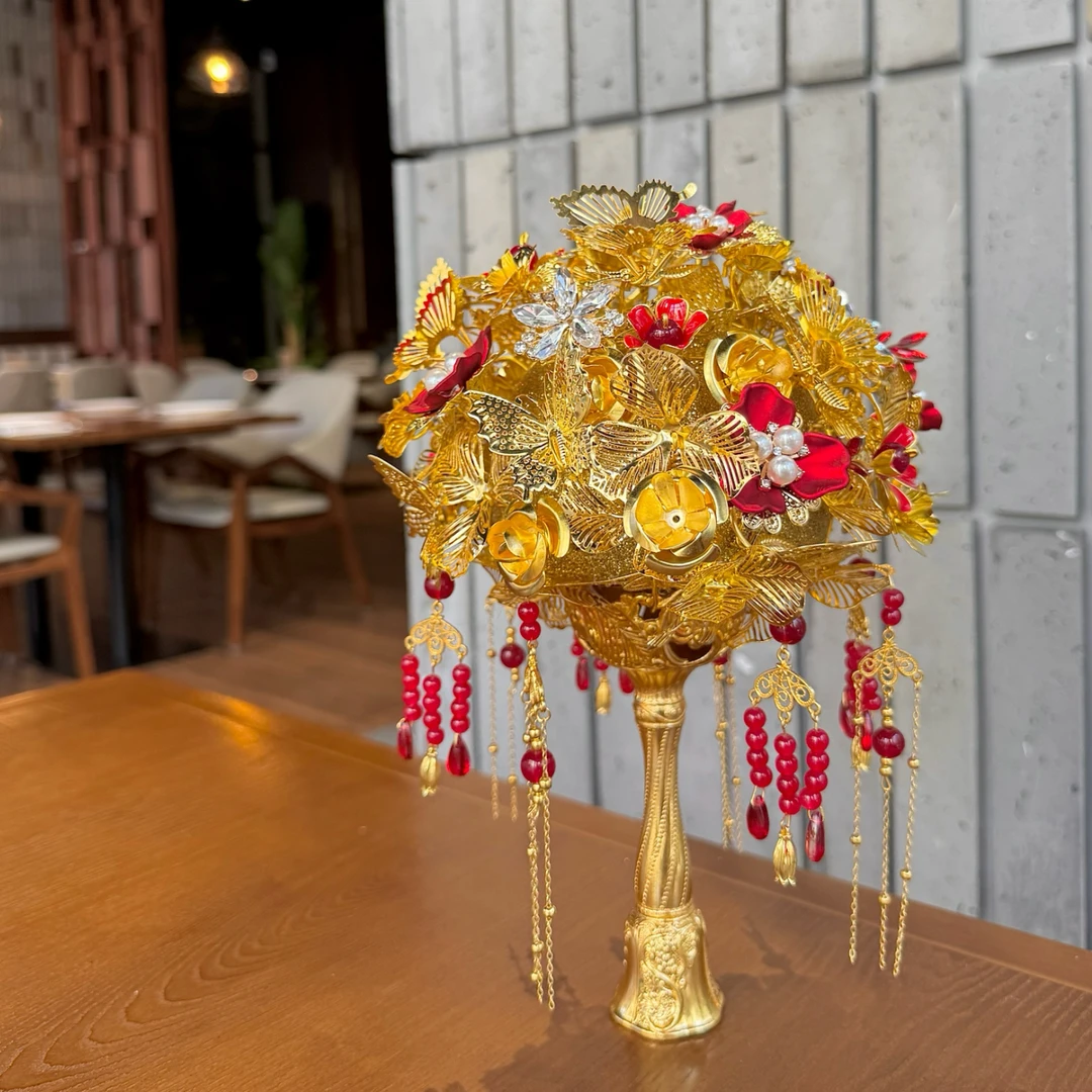 日月新品红色璨金手捧花新娘结婚礼礼物diy团扇手工新婚秀禾闺蜜