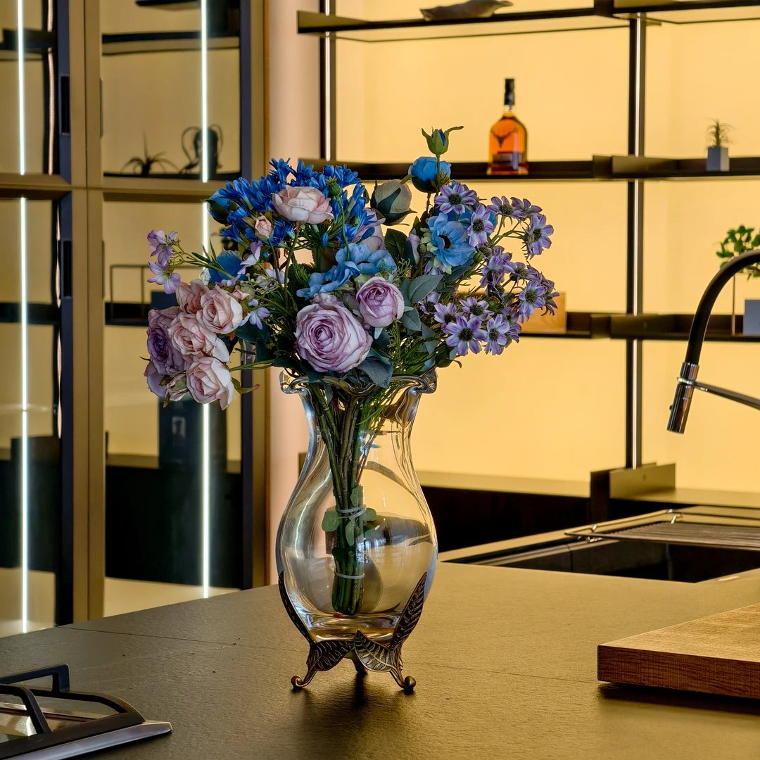 castilian/卡斯特兰欧美法现代轻奢铜配水晶花瓶桌面插花摆件