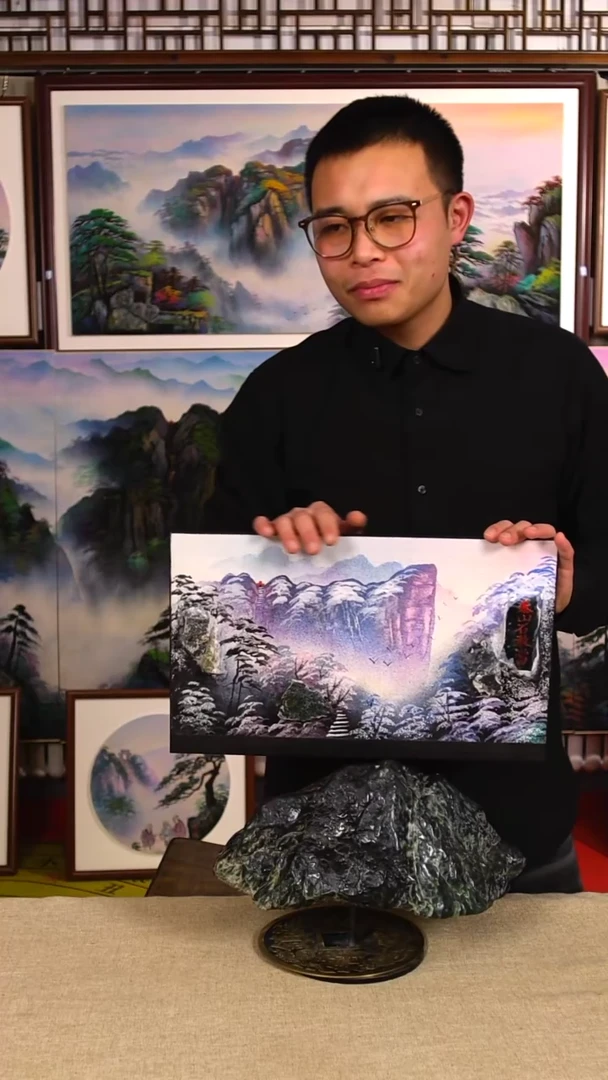 石材泰山宝石画6024泰山雪景