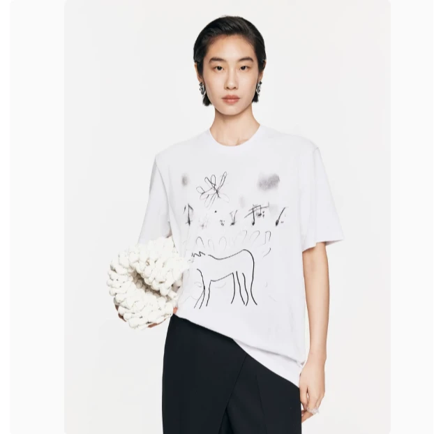 95812情侣宽松型春夏休闲卡通黑色套头打底白色短袖中长款恤