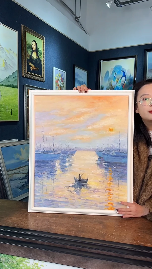 【闪购商品】油画18号 50*60 日落孤舟-手绘油画