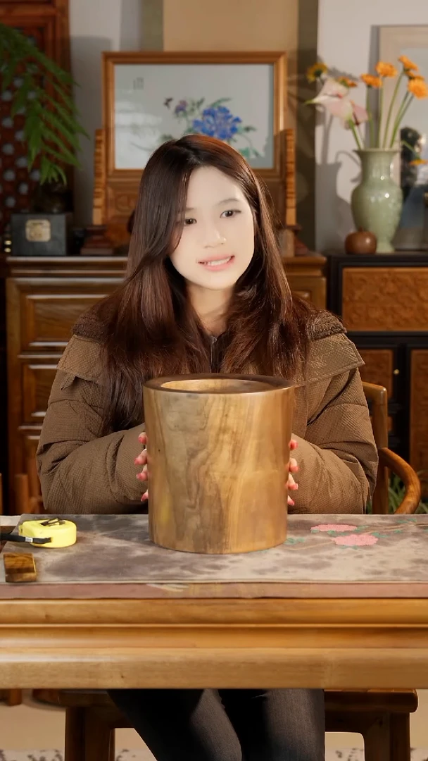 古沉金丝楠整木挖笔筒画筒