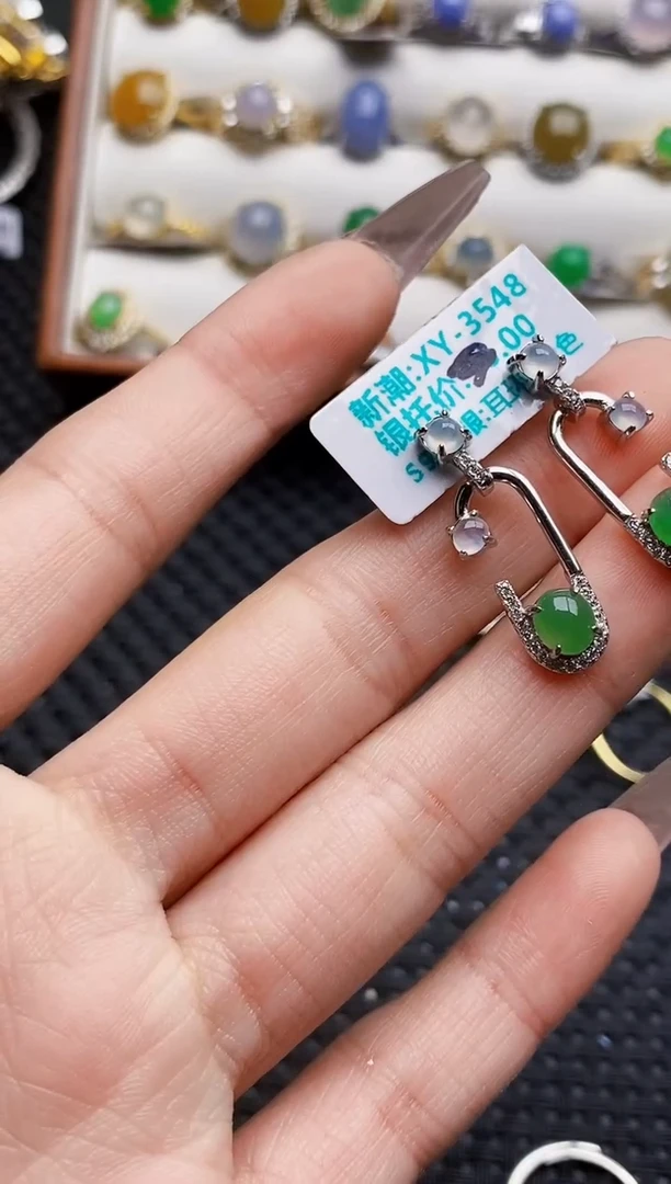 银S925镶嵌戒指翡翠7665