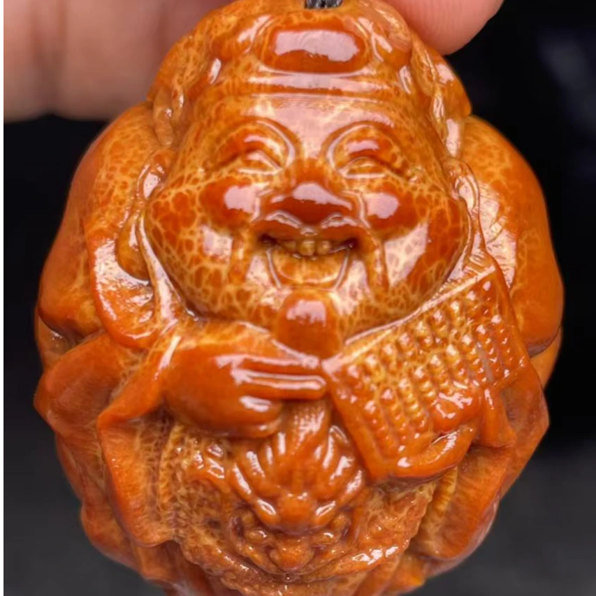 天然印尼大橄榄核雕刻手把绳穿配算盘龙财神3.5左右193号（无礼盒）