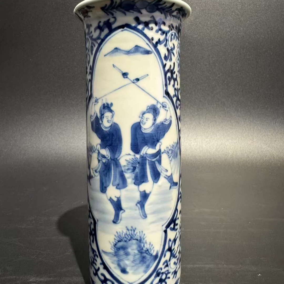 C-A0831079清光绪青花人物战将赏瓶高度20.3