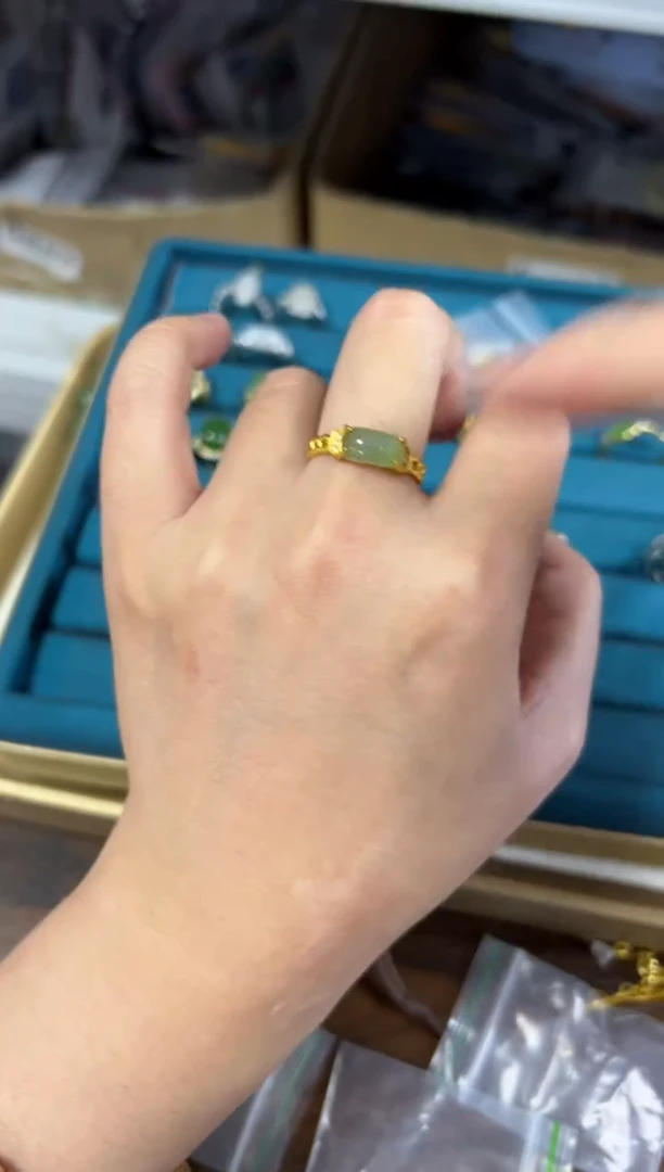 银S925镶嵌戒指和田玉和田玉碧玉猫眼银戒指[6257]