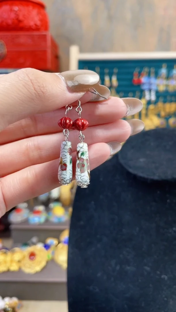 【闪购商品】非遗景泰蓝耳环水滴白色