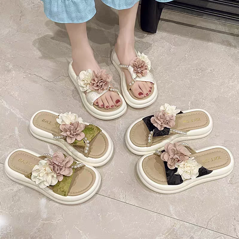 夏季花朵法式防臭鱼嘴防滑一字拖时尚欧若智性风