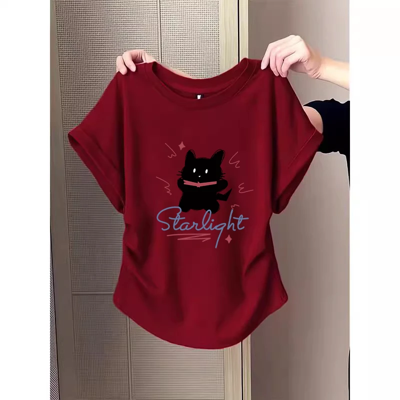 大码女装胖mm辣妹短袖t恤女夏季洋气减龄修身显瘦遮肚子褶皱上衣