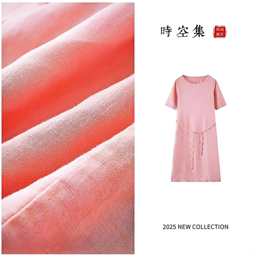 （FS5S0002 ）100%亚麻时尚欧若风显瘦长裙夏季新款圆领百搭连衣裙