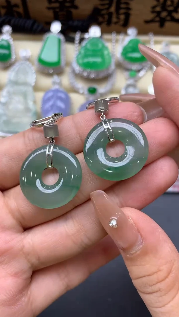 翡翠18K金镶嵌耳饰89-中国好珍宝