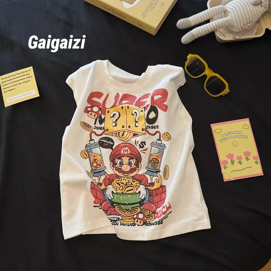 2025夏季新款儿童坎袖背心男童潮牌印花无袖T恤小童宝宝夏装潮