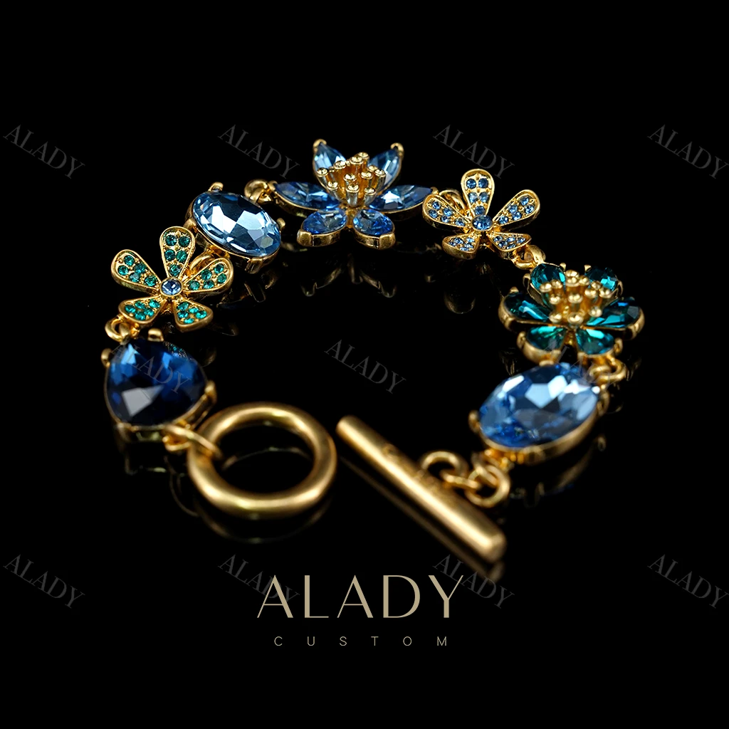 合金合成锆石手链 蓝色花朵镶嵌多色手链-ASK2604