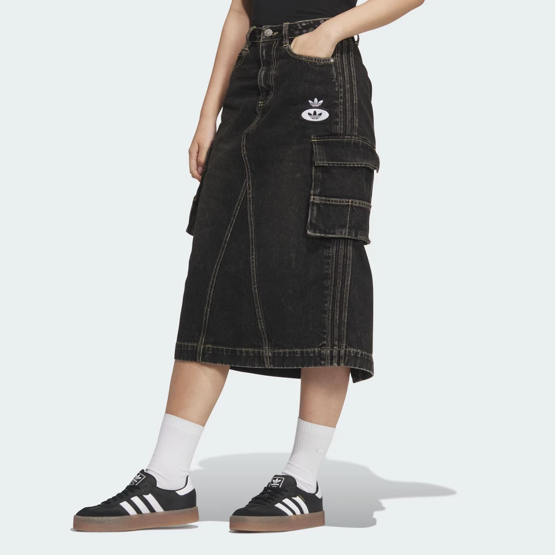 adidas三叶草RAC DENIM SKIRT 纯棉工装风牛仔运动宽松短裙JX6864