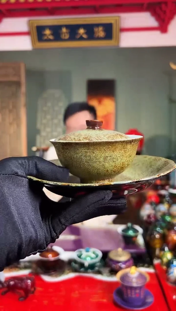 裱麻三才盖碗-太古大漆