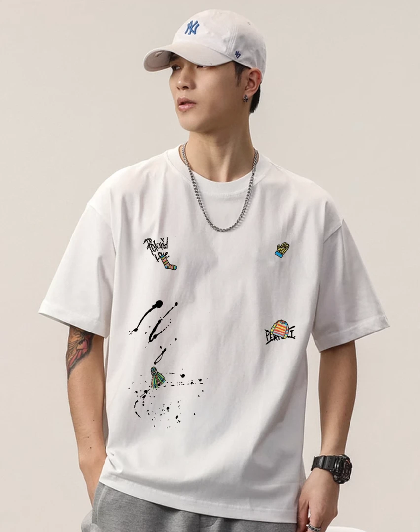 短袖潮流时尚新款发泡半袖宽松潮流T恤百搭5557