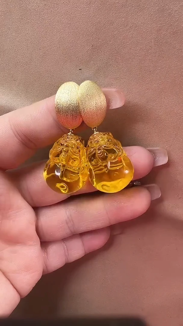 琥珀颈饰未镶嵌耳环