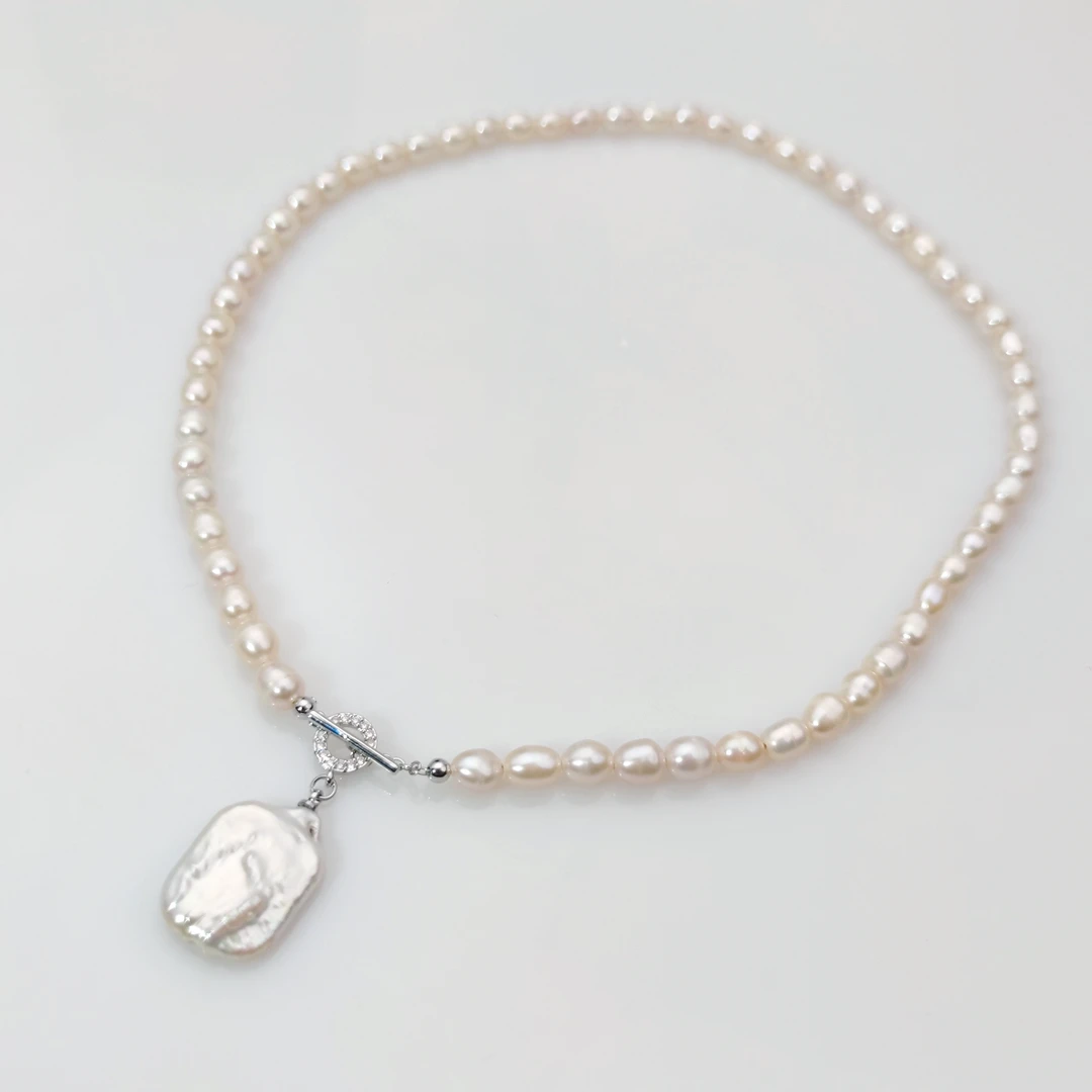 5-6mm天然淡水珍珠米形珍珠巴洛克吊坠珍珠项链0648