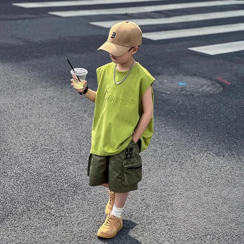 男童夏季背心套装2025新款儿童夏装男孩帅气时髦童装夏款大童衣服