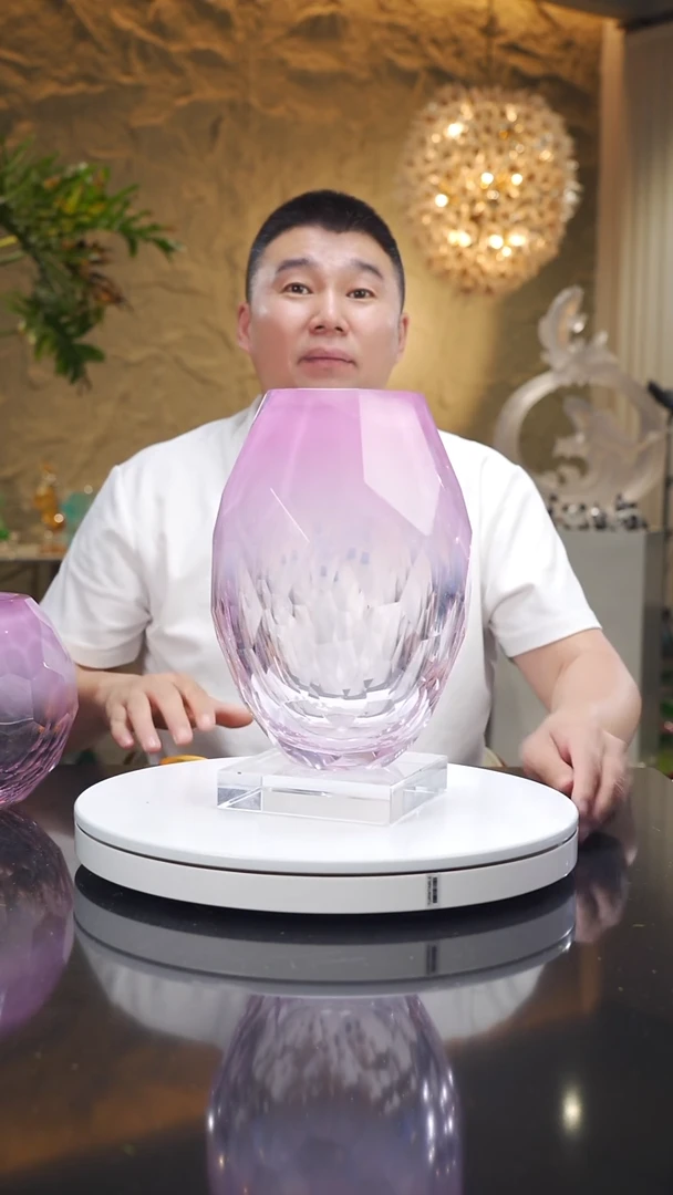 琉璃手工艺品粉瓷渐变切面花瓶大号