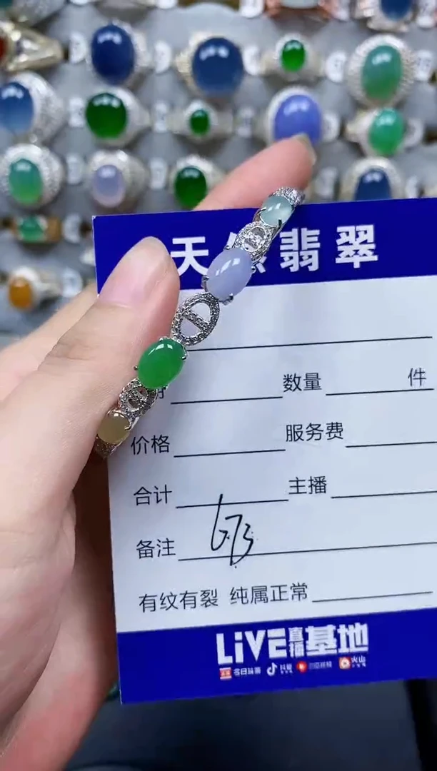 翡翠手镯银S925镶嵌673