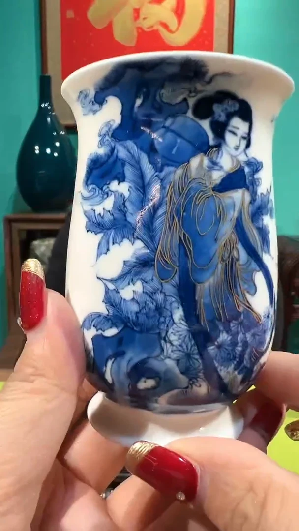 【闪购商品】杯浅羽入墨青花人物宝钗蝴蝶杯