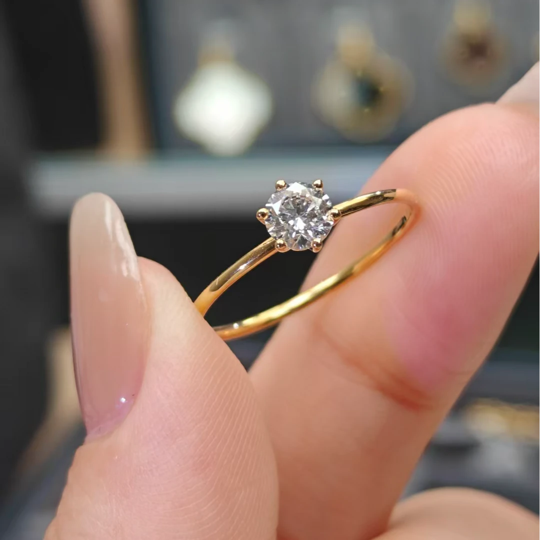 实验室培育钻石18k金培育钻戒指素圈戒指 简约婚戒结婚戒指