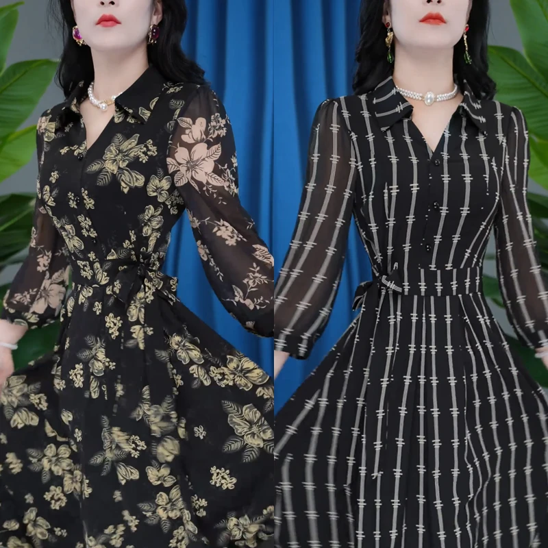 高档格子连衣裙女夏季2025新款宽松中年妈妈中长显瘦a字裙子女夏