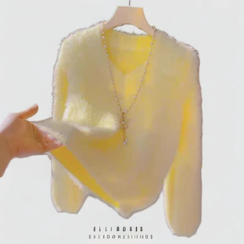 QJ 毛衣女舒适绒短款宽松慵懒高级感韩系套头上衣 DS001