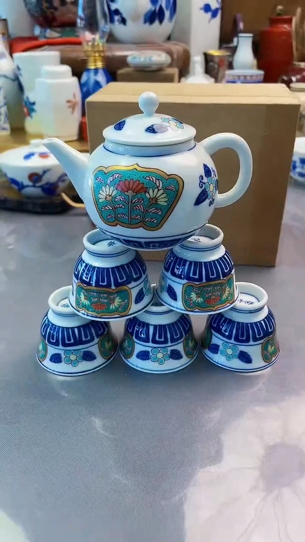 瓷片日产手绘青花茶具六件套