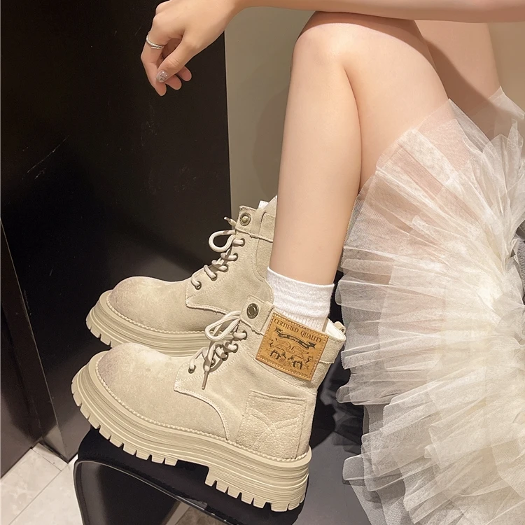 厚底马丁靴女鞋2025春秋新款防滑大黄靴女英伦增高户外工装短靴子