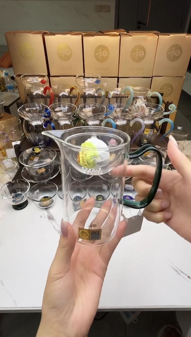 手工艺品玻璃老*童禾器 沁润茶海墨绿