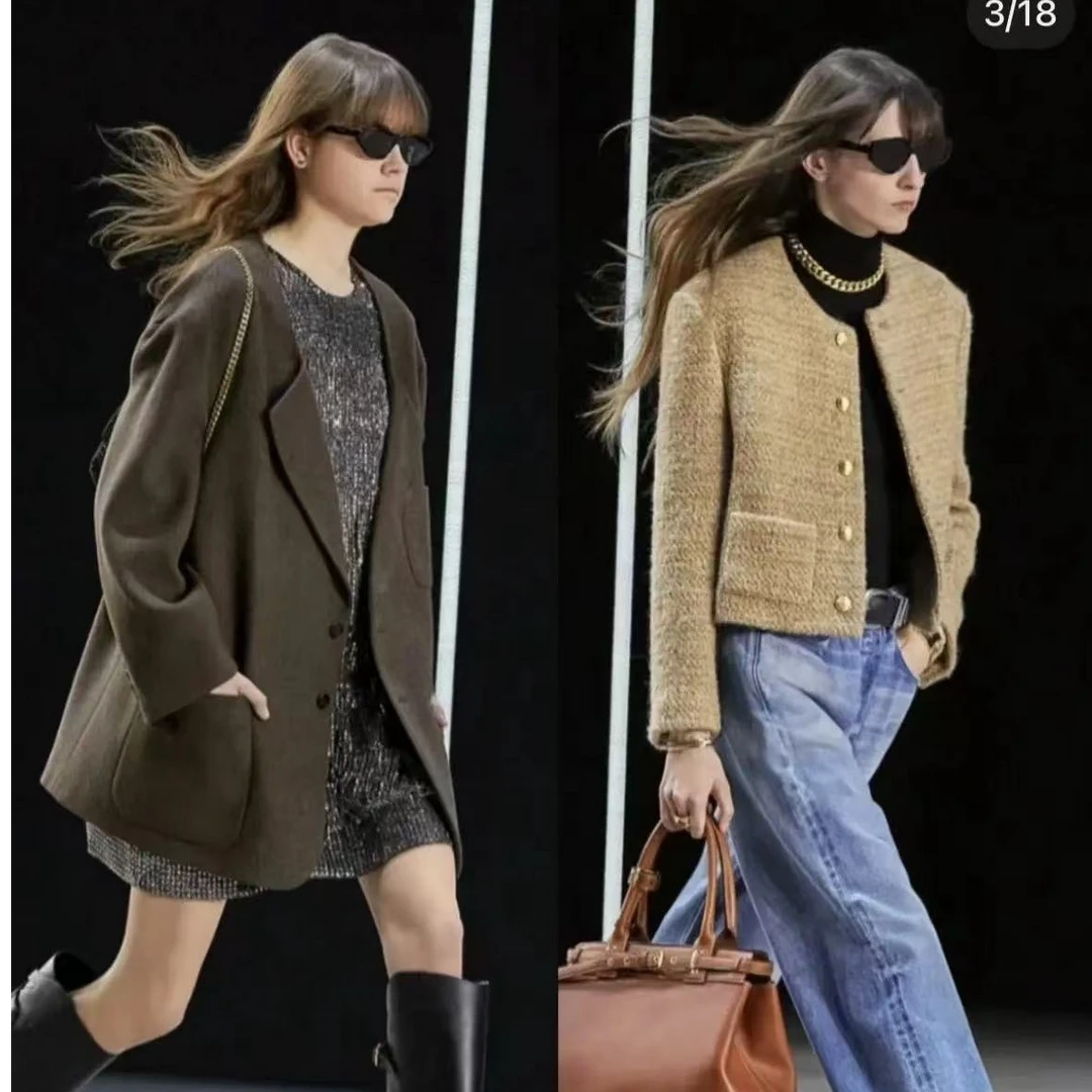 福利日制原单古着时尚女款百搭小香风西装休闲外套大码百毛大衣