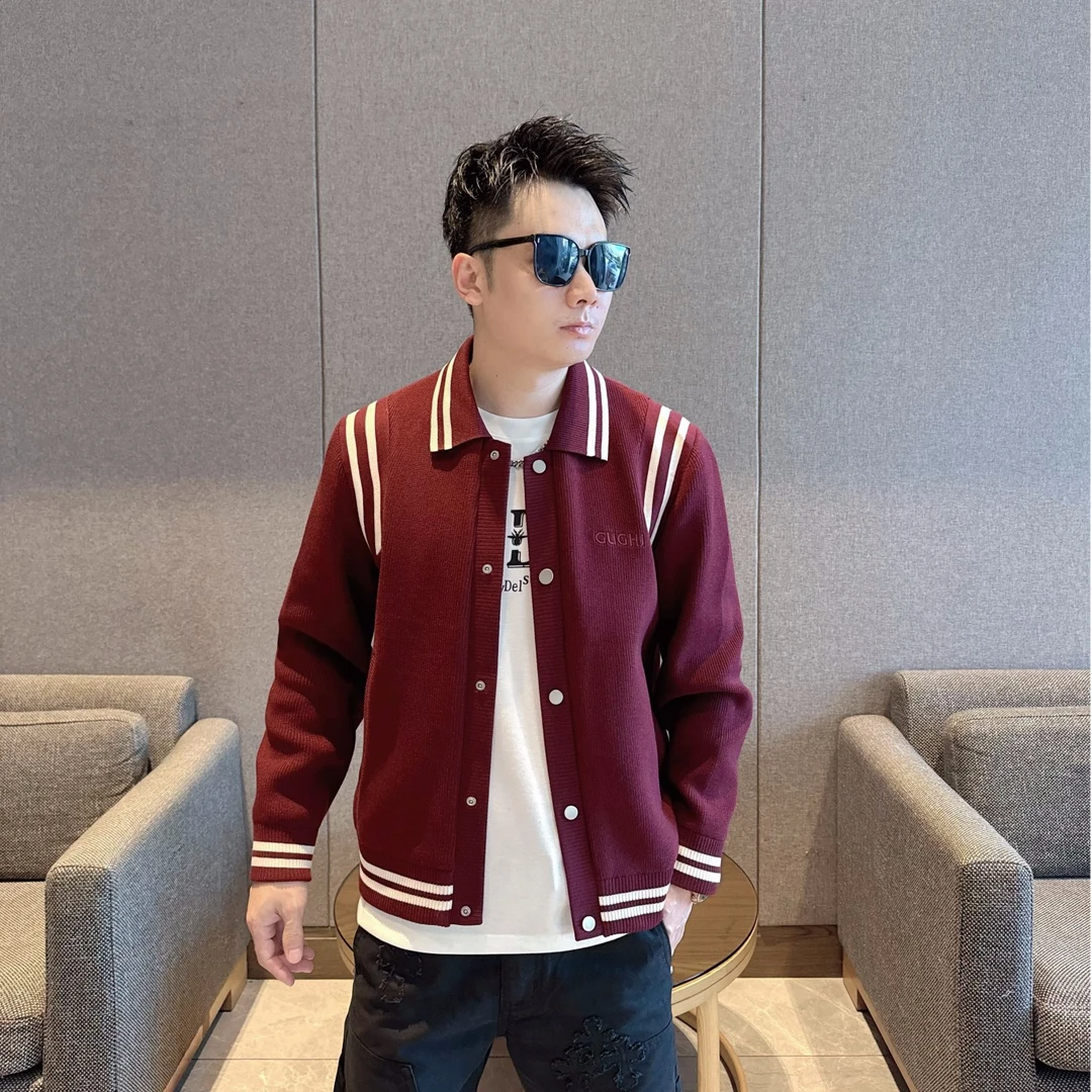 25秋冬老钱轻奢翻领男士夹克慵懒时尚百搭休闲潮流撞色羊毛开衫