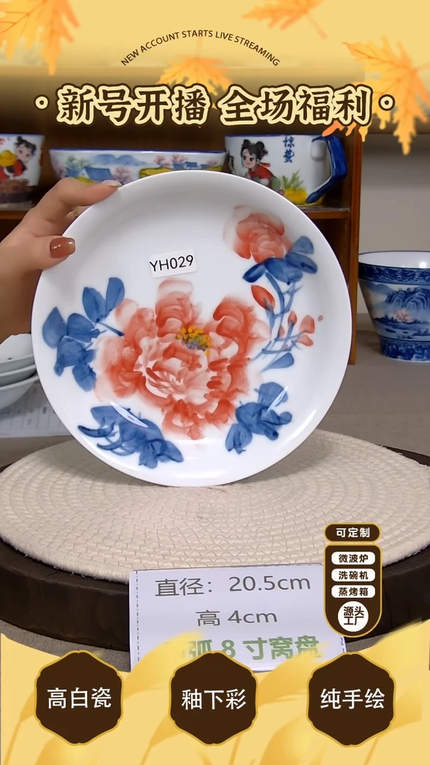 盘景德镇手绘釉下彩陶瓷餐具