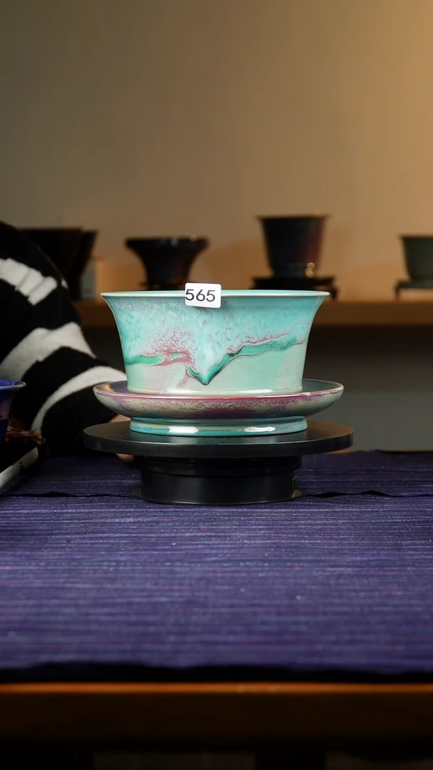 三**走565窑变山水花盆 盆托