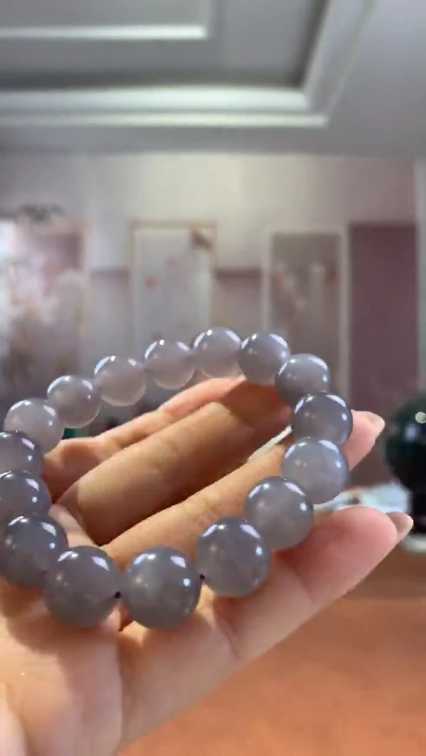 未镶嵌和田玉挂件冰烟紫12mm单圈手串