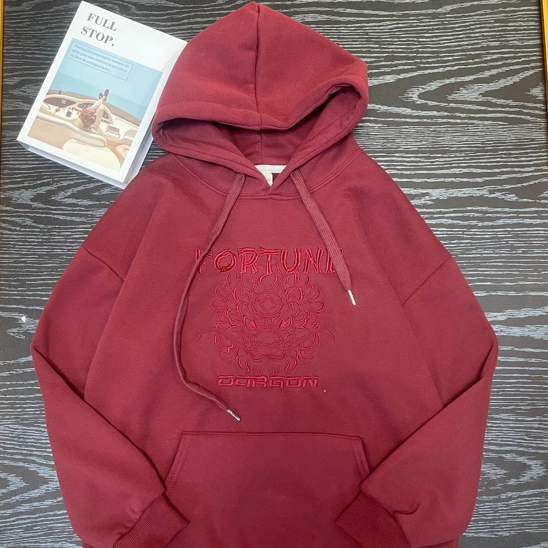 288青少年秋冬季本命年蛇年卫衣新款中大童国潮安可拉红加绒外套