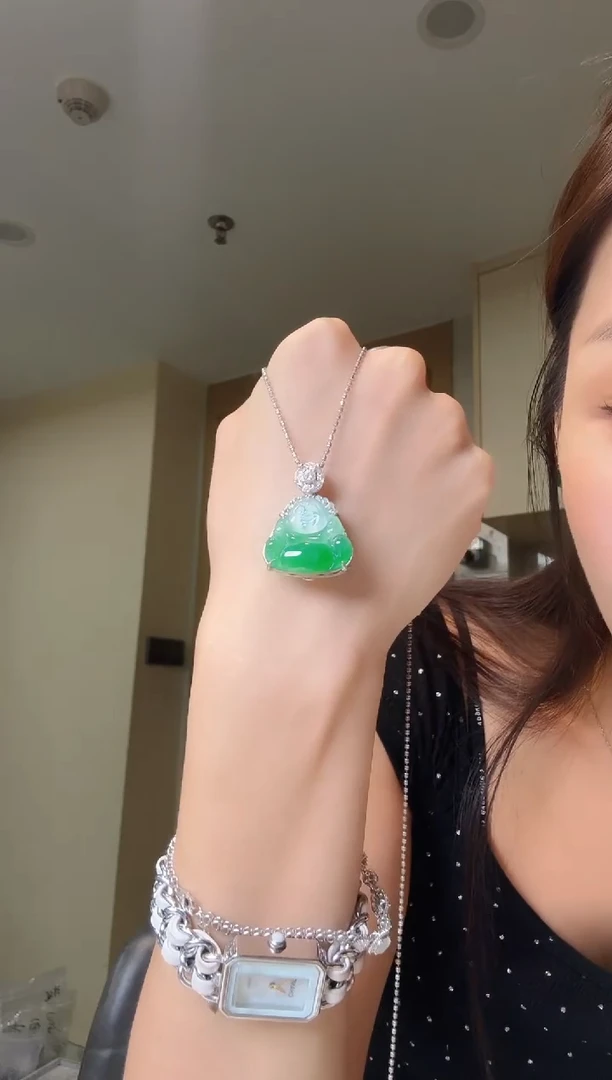 吊坠(不含链)银S925镶嵌翡翠天然翡翠吊坠