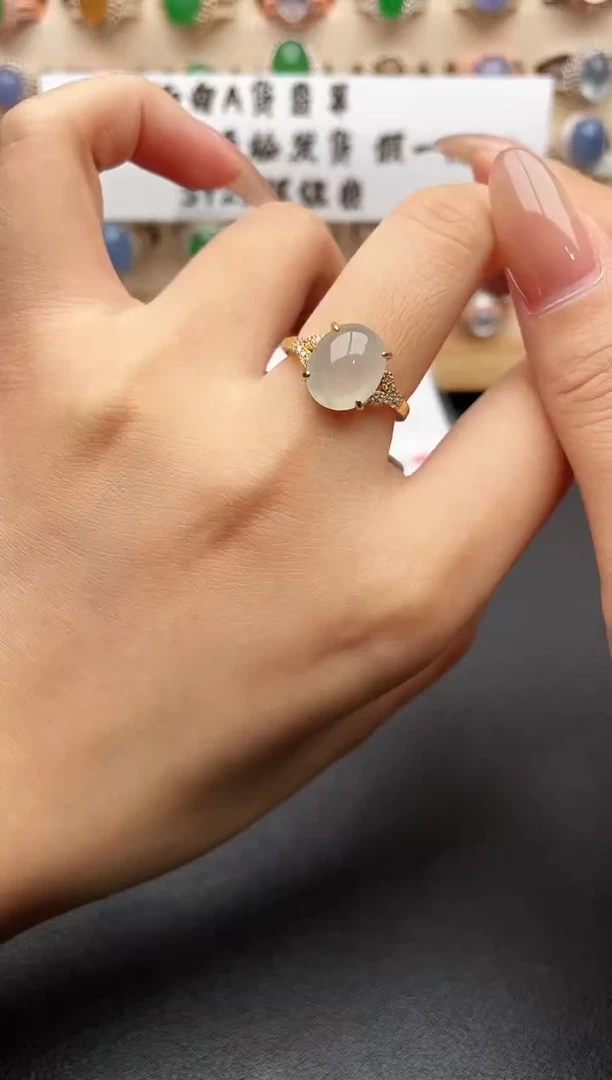 银S925镶嵌戒指翡翠一物一证一礼盒