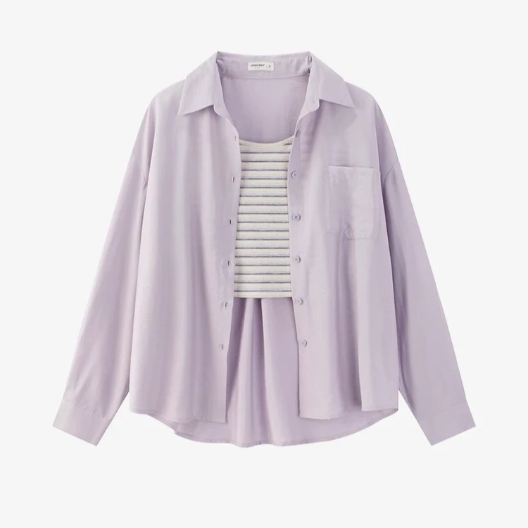 羊城故事-法式紫色衬衫外套外搭衣开衫配吊带两件套裙子Y41248335