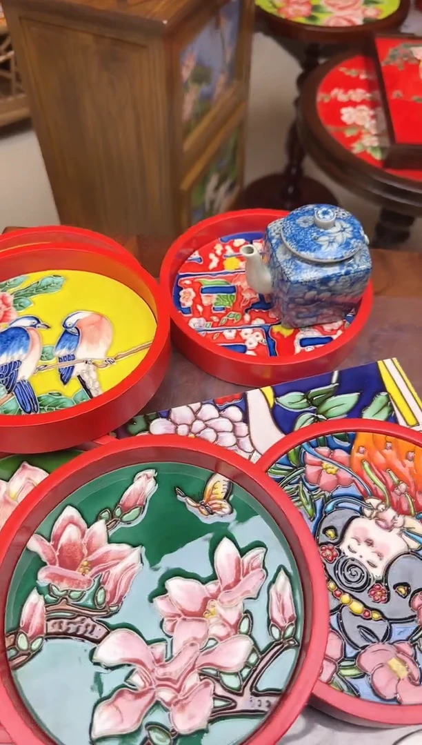 陶瓷15圆红盘  两个