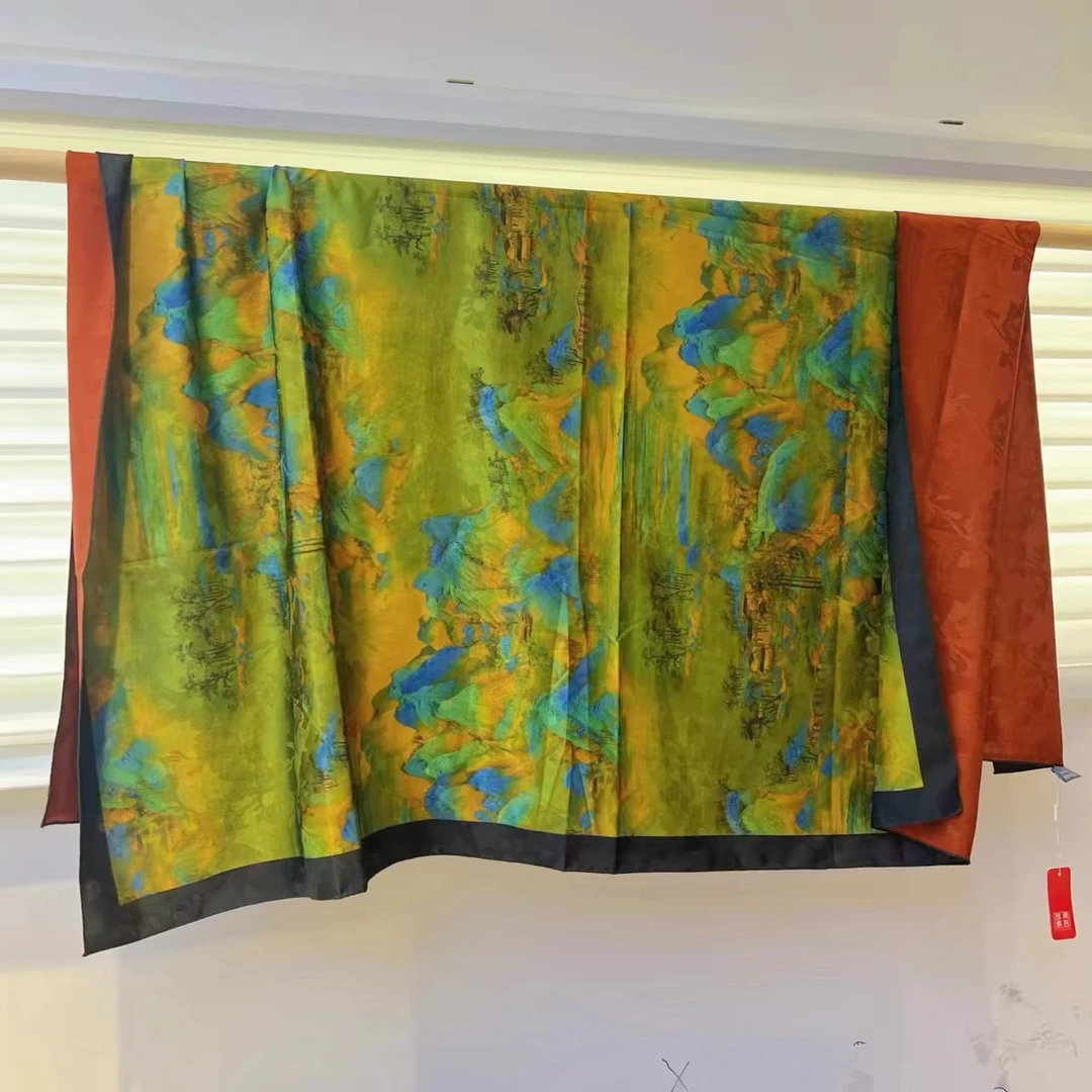 烟波浩渺【沧溟】140*140香云红云花萝爆款国风提花高端百搭丝巾