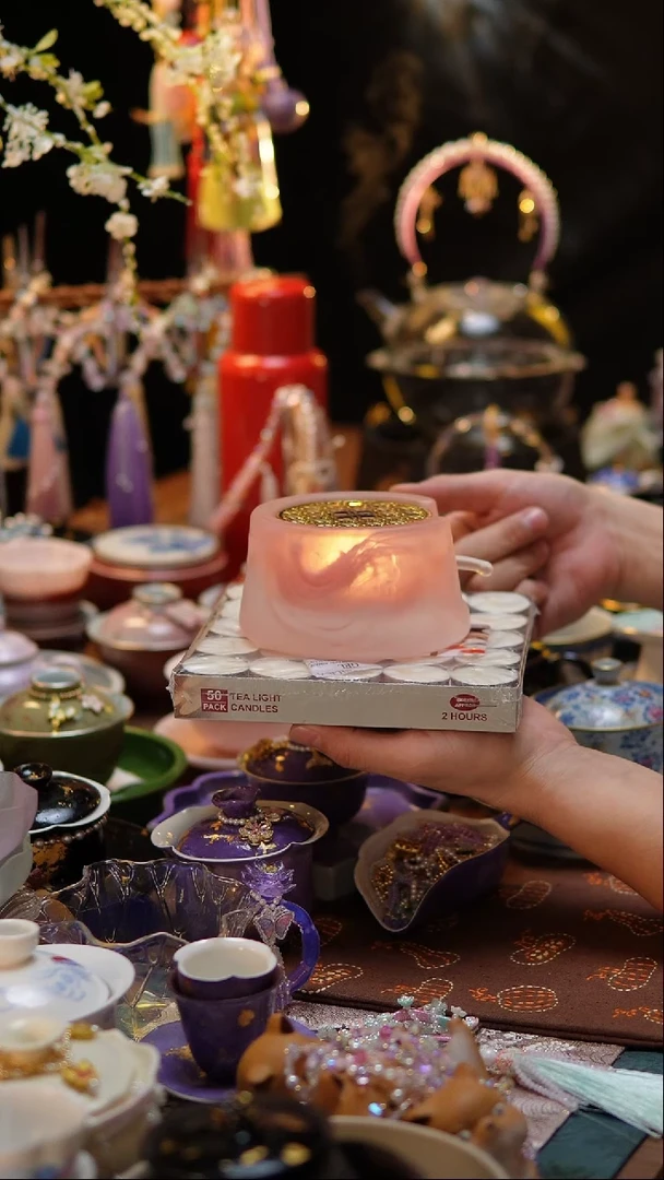 【闪购商品】摆件粉色琉璃温茶器+蜡烛